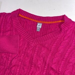 JCPenney Women's XL‎ V-Neck Cable Knit Sweater Bright Pink Long Sleeve
